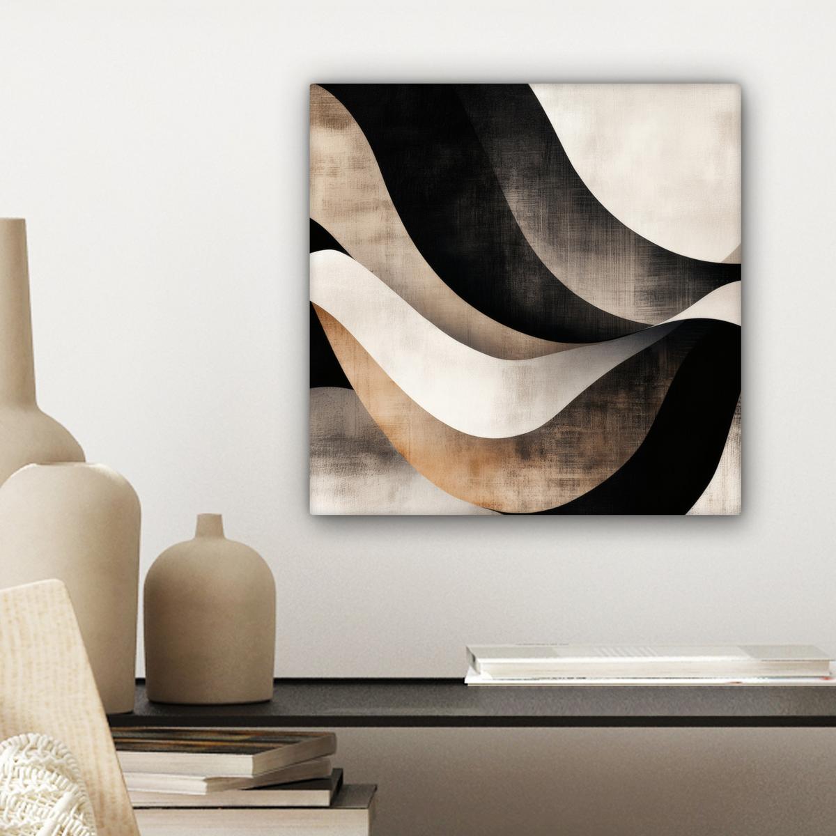 LEINWANDBILD Abstrakt - Wellen - Schwarz - Verwittert Deko Wohnzimmer 20x20 cm - Trüffeleichefarben, Textil (20/20cm) - MuchoWow