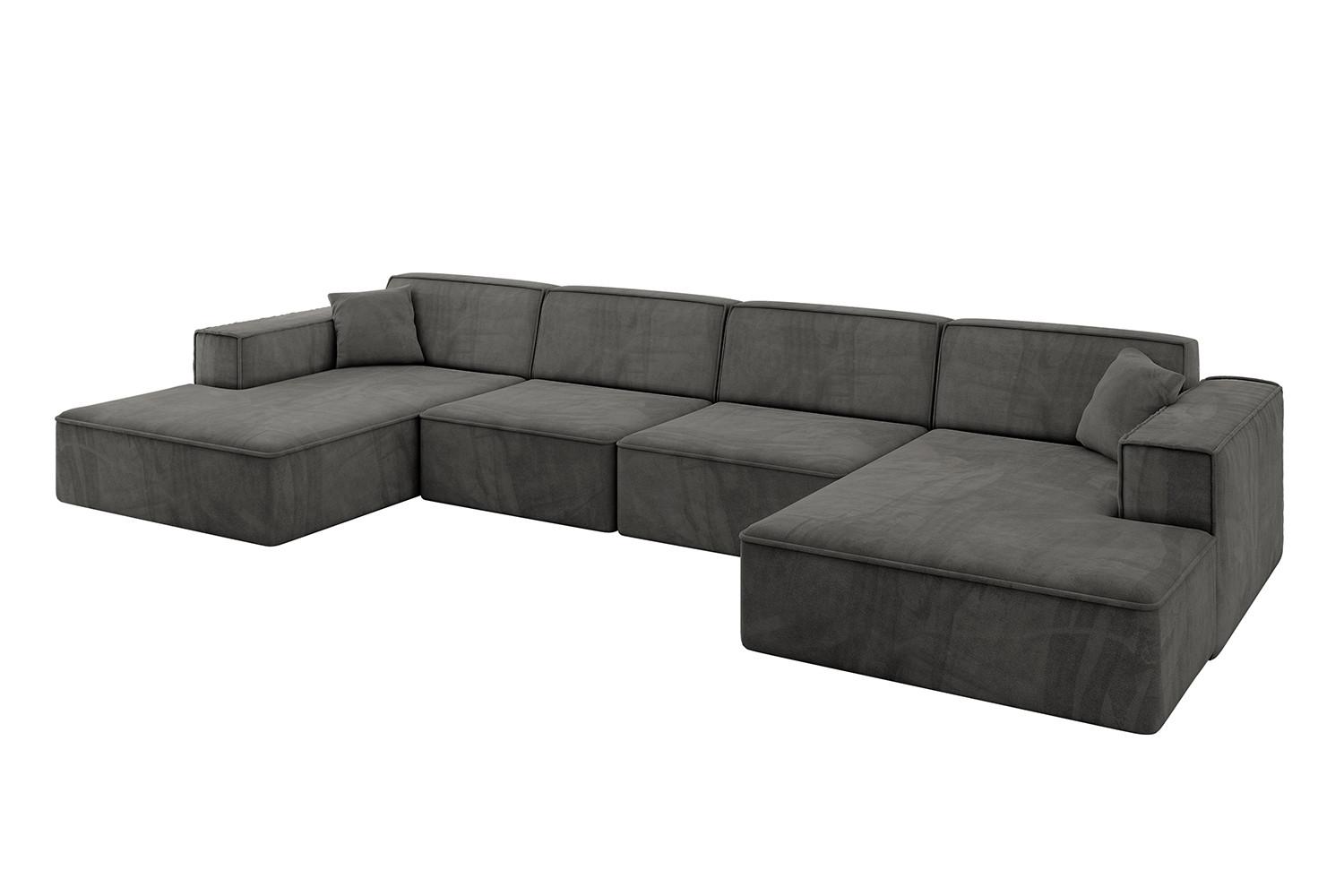 WOHNLANDSCHAFT IREA-U2-v4 - 386x165x77 cm Ecru - Anthrazit, Holzwerkstoff/Textil (386/77/165cm) - ALTDECOR