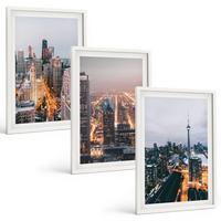 BILDER SET 3er Set - 40x60 cm Weißer Rahmen - Städte bei Nacht, Wolkenkratzer, Lichter - Weiß, Kunststoff (40/60cm) - TULUP