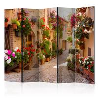PARAVENT Einseitig Bedruckter 5-tlg 225x172 cm Italienische Gasse Blumen - Multicolor, Holz/Textil (225/172/3cm) - Muralo
