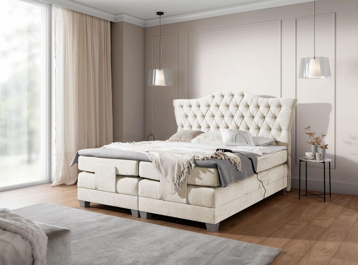 BOXSPRINGBETT Bett Elektrisch Fausto - Creme, Holzwerkstoff/Textil (200/200cm) - Fun Möbel