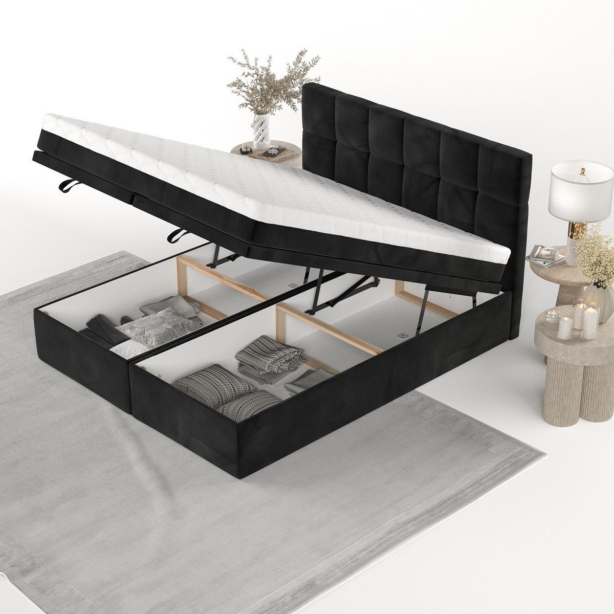 BOXBETT Elano 160/200 cm Schwarz im Kronos Stoff - Schwarz, Holz/Holzwerkstoff (160/200cm) - AltaBeds