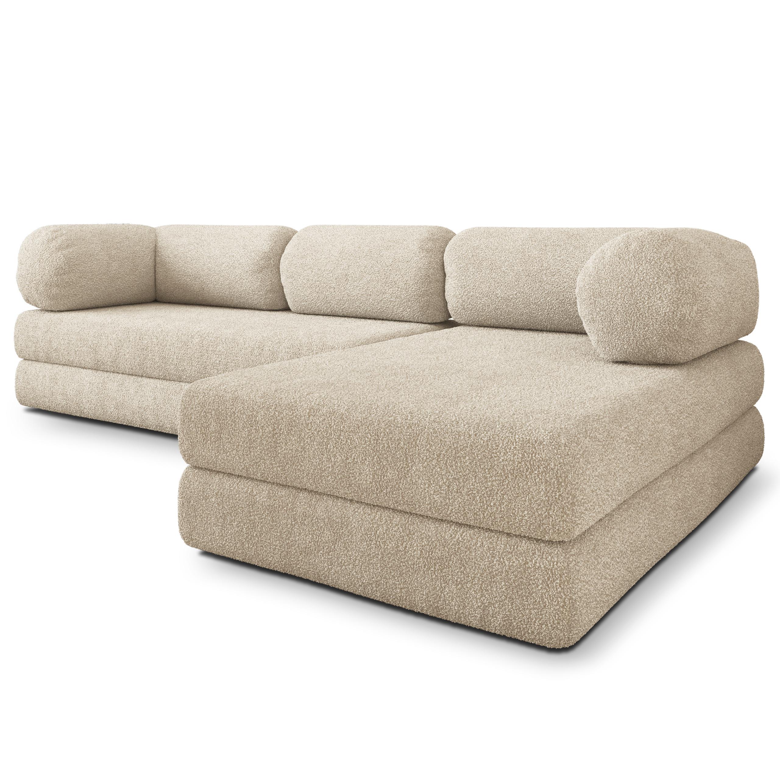 ECKSOFA KELI modulares Boneless Sofa mit Schlaffunktion Creme Boucle-Stoff - Creme, Textil (270/160cm) - MASSENO