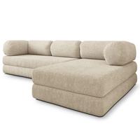ECKSOFA KELI modulares Boneless Sofa mit Schlaffunktion Creme Boucle-Stoff - Creme, Textil (270/160cm) - MASSENO