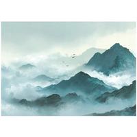 FOTOTAPETE Gebirge Nebel Grün 300x210 cm - Multicolor, Papier (300/210cm) - Wallarena