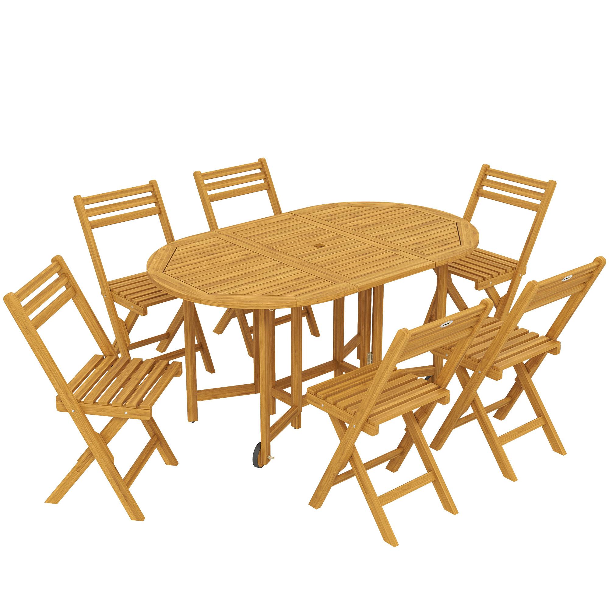OUTDOOR-ESSGRUPPE 7er Set Akazienholz Naturholz - Akaziefarben, Holz - Outsunny