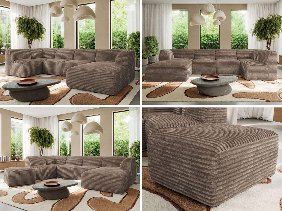WOHNLANDSCHAFT MODARO U 6M - Braun Cord - Rechts - Schwarz/Braun, Textil (345/78/180cm) - MKS