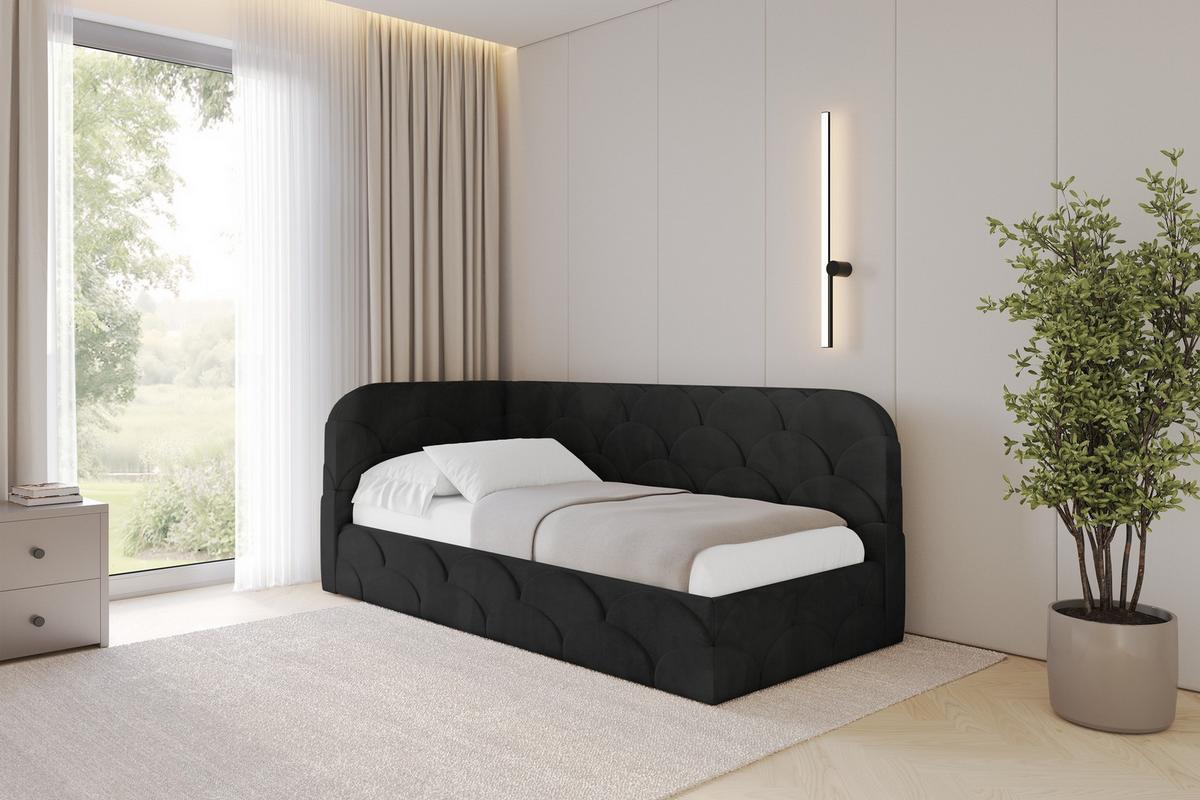 EINZELLBETT Jugendbett mit Bettkasten, Rechts - ELRY 80x200 Schwarz - Anthrazit, Holzwerkstoff/Textil (80/200cm) - ALTDECOR