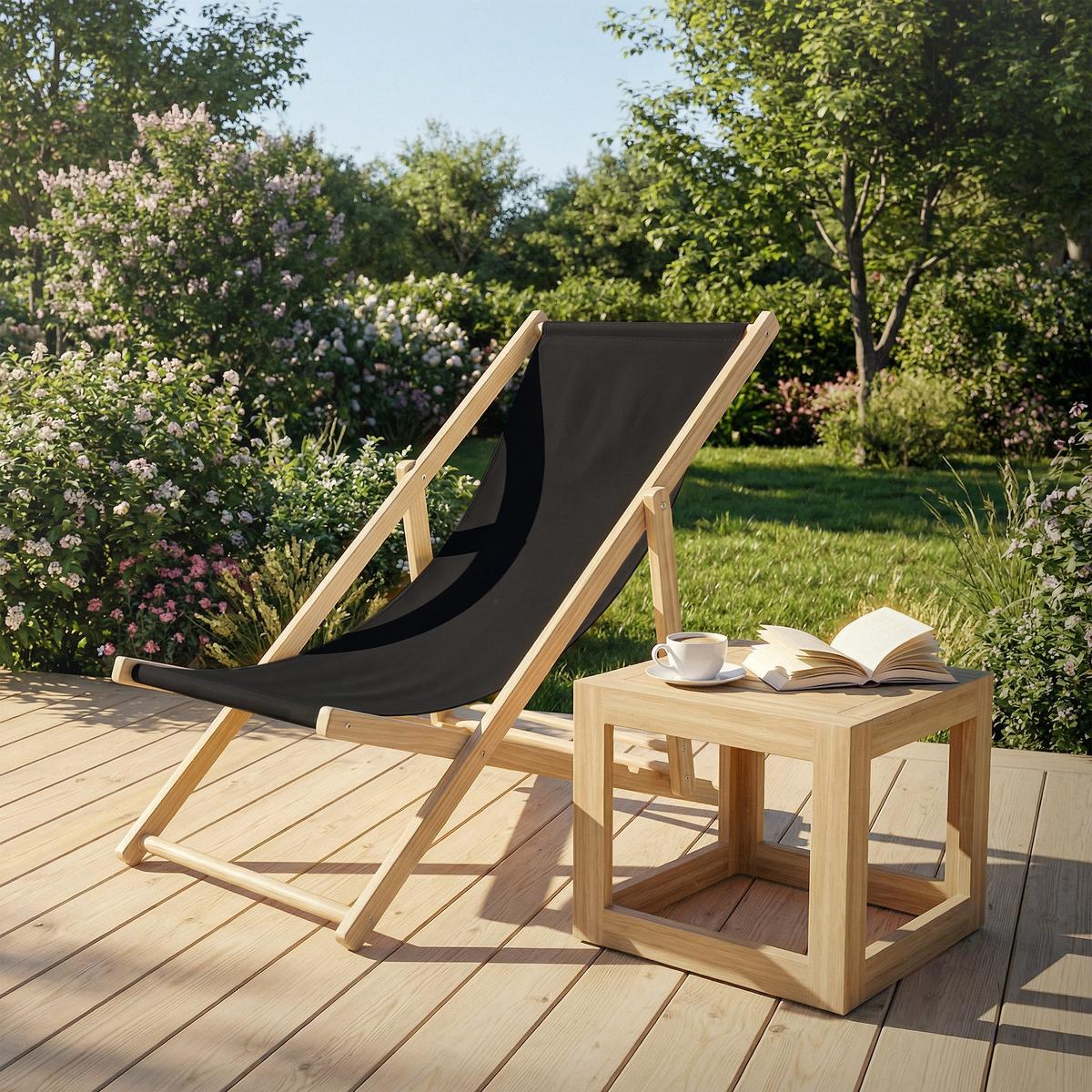 LIEGESTUHL samt Schwarz 2er Set - Schwarz, Holz (57.5/83/100cm) - ECD-Germany