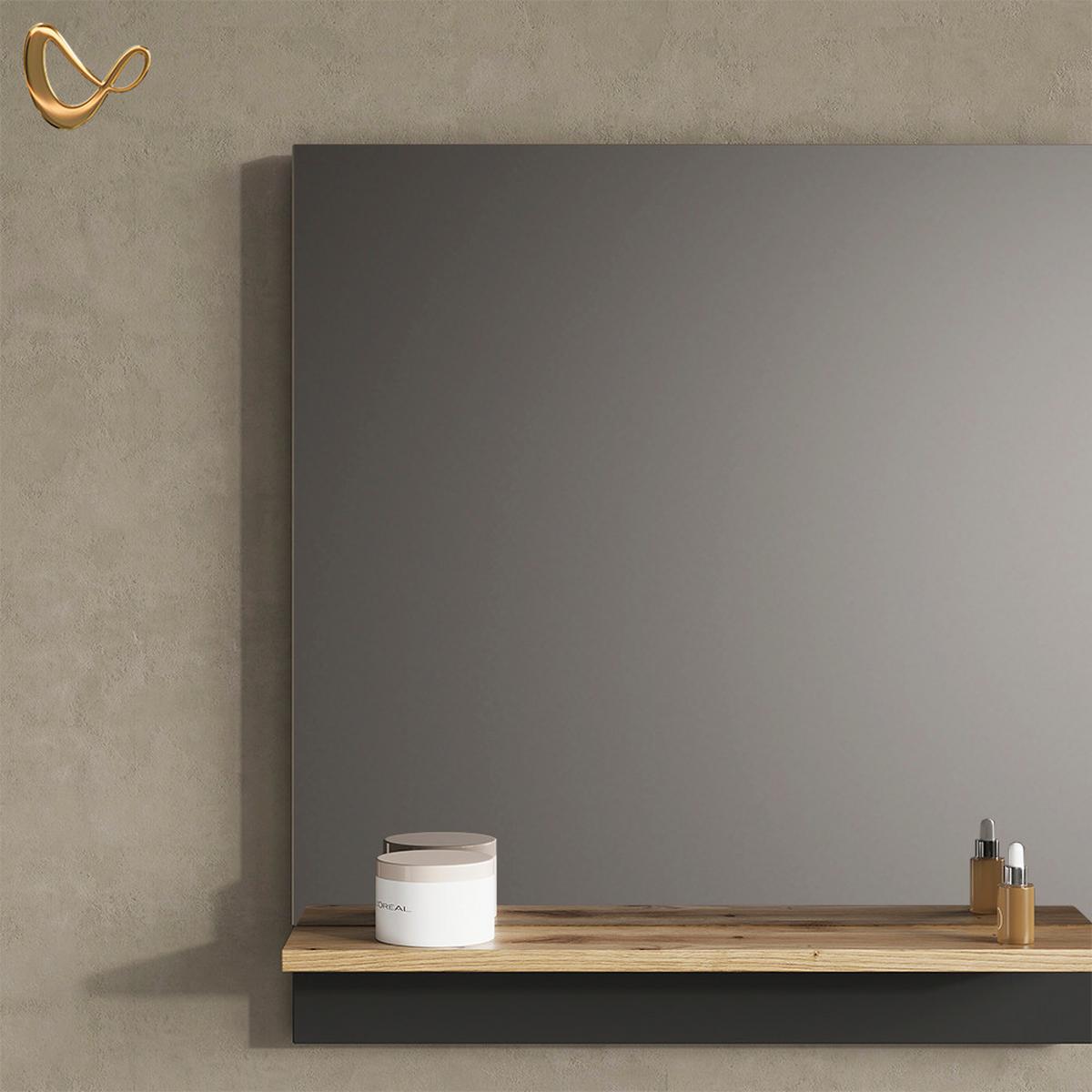 BADSPIEGEL Timavo Anthrazit 60 x 67 cm mit Regal - Anthrazit, Holzwerkstoff (60/67/14cm) - Livinity®