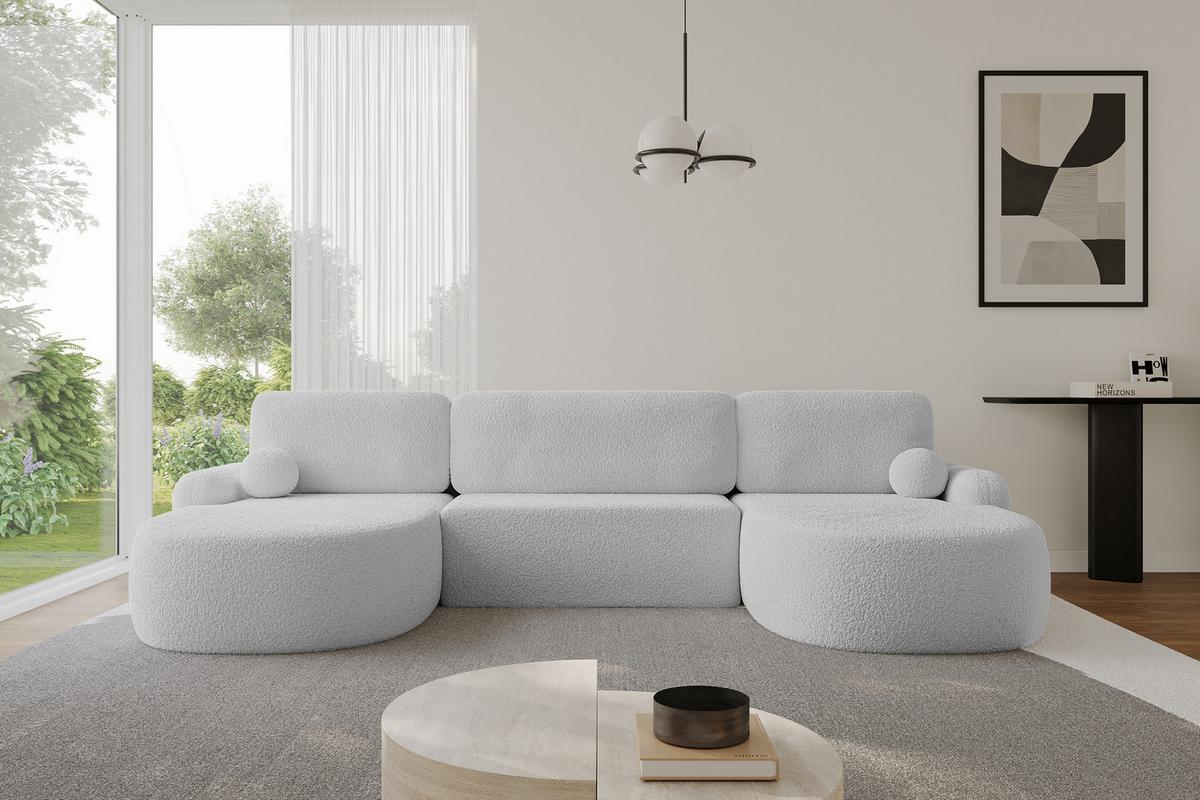 WOHNLANDSCHAFT mit Schlaffunktion und Bettkasten LIRA-U - 335x172x89 Hellgrau - Hellgrau, Holzwerkstoff/Textil (335/89/172cm) - ALTDECOR