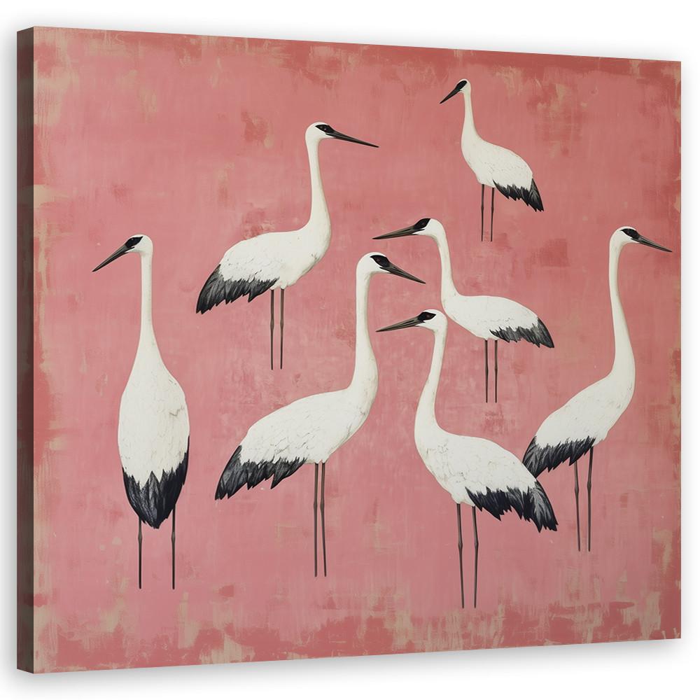 WANDBILD vögel kraniche rosa - Pink, Textil (30/30cm) - Feeby