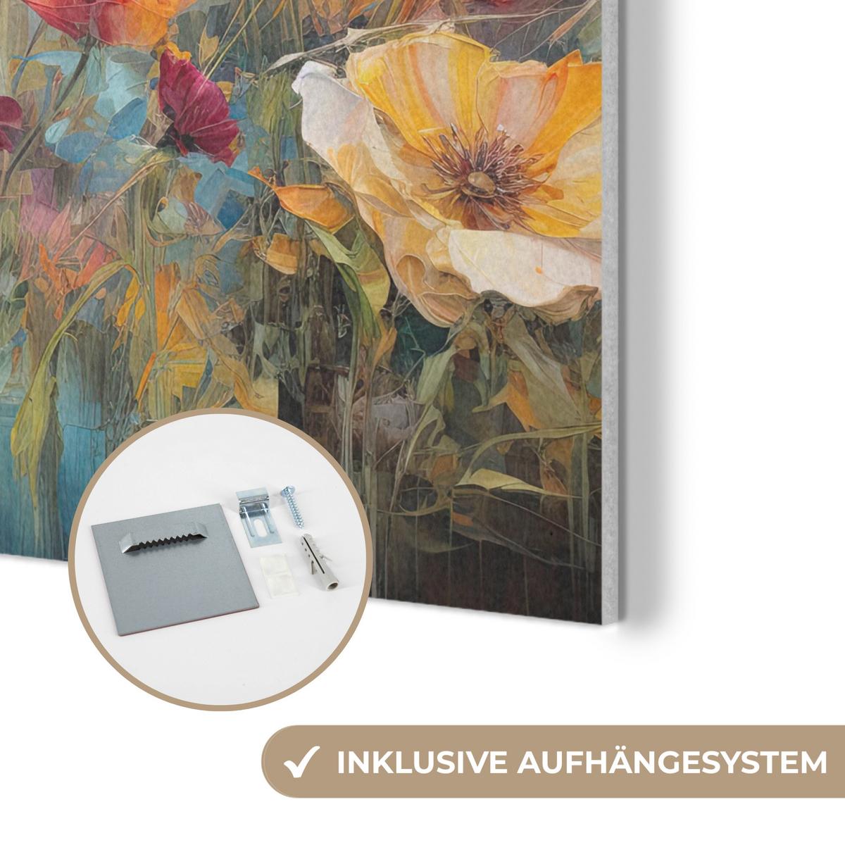 AKUSTIKBILD Blumen - Aquarell - Kunst - Botanisch - Natur Akustikpaneele 80x80 cm - Orange, Kunststoff (80/80/0.9cm) - MuchoWow