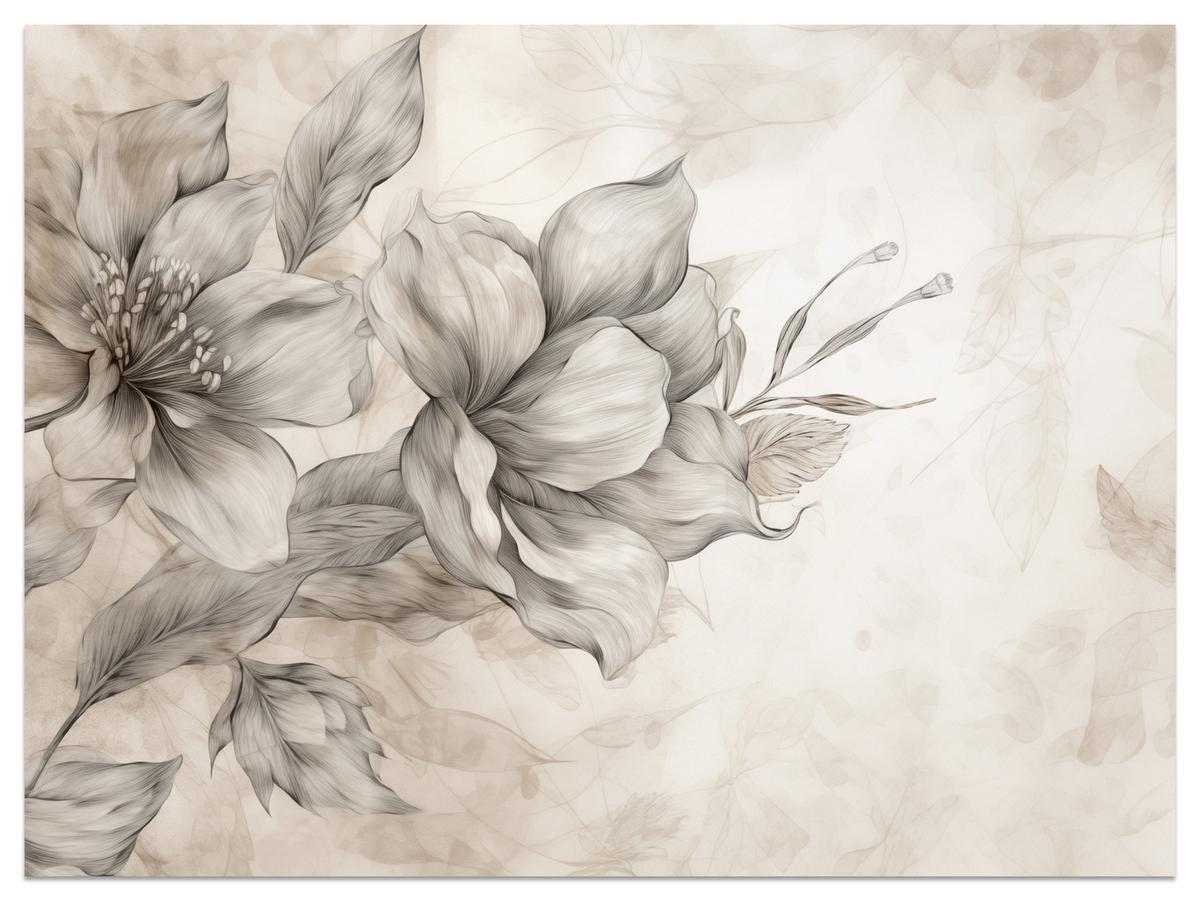FOTOTAPETE für Wohnzimmer Abstrakt Blume Pflanzen 200x140 - Beige/Braun, Papier (200/140cm) - Muralo