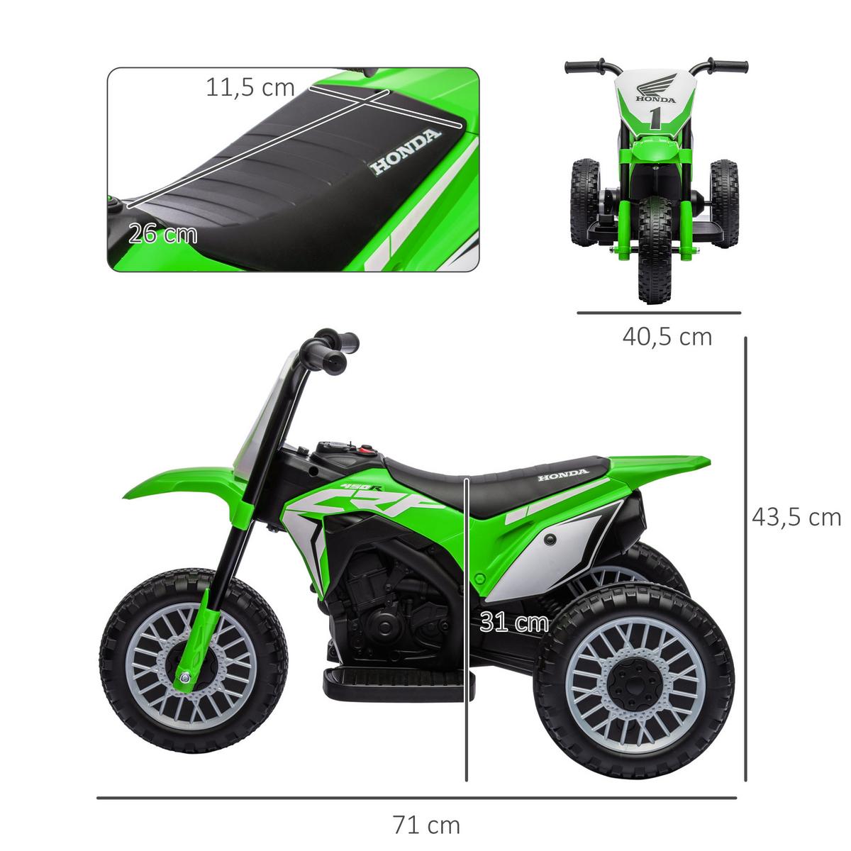ELEKTRO-MOTORRAD mit Hupe, Musik 6V Grün - Grün, Metall (71/40.5/43.5cm) - HOMCOM
