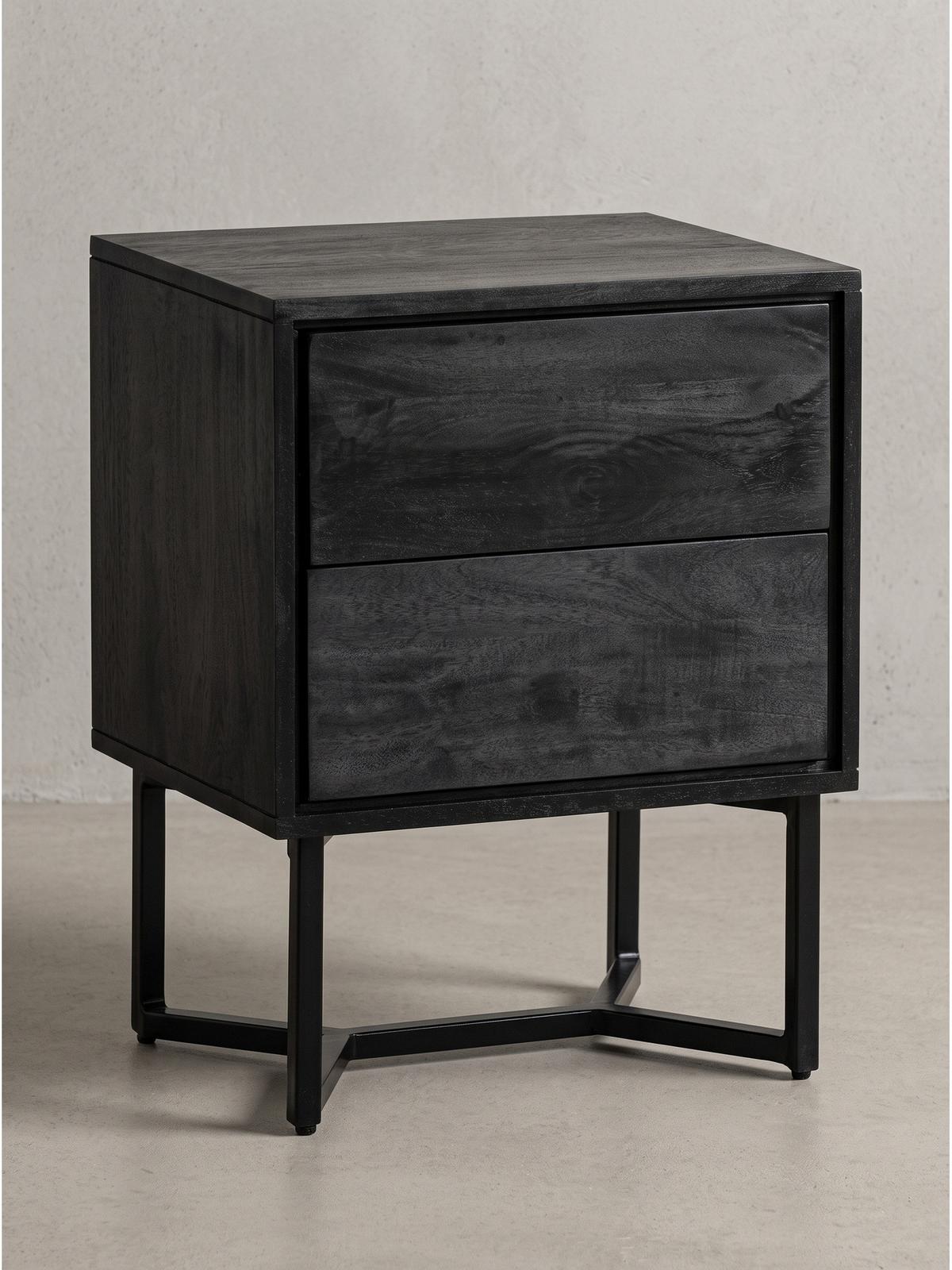 NACHTKONSOLE ORBIGO, Akazie Massivholz, Schwarz, 45 x 40 x 57 cm - Schwarz, Holz/Metall (45/57/40cm) - KADIMA DESIGN