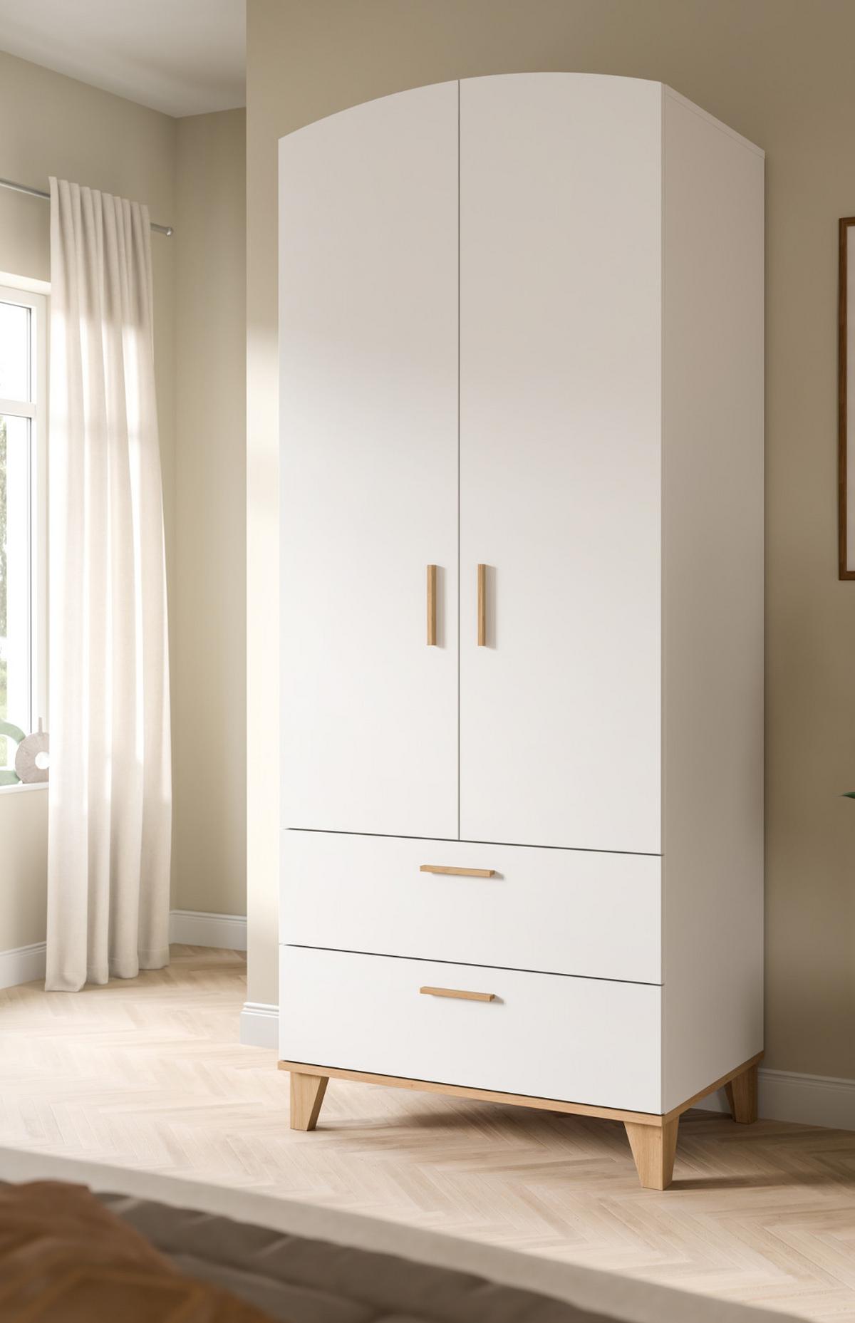 KLEIDERSCHRANK in weiß, Eiche Artsian 81 x 194 cm, Drehtürenschrank 2-türig skandinavisch - Eichefarben/Weiß, Holzwerkstoff (81/198/51cm) - Inn.Furn