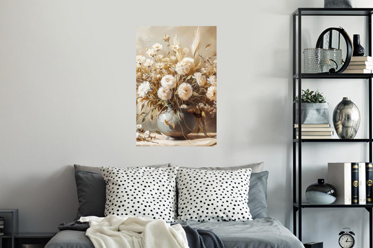 WANDTATTOO Blumen - Vase - Stilleben - Beige Wandbild 40x60 cm - Creme, Kunststoff (40/60/0.1cm) - MuchoWow