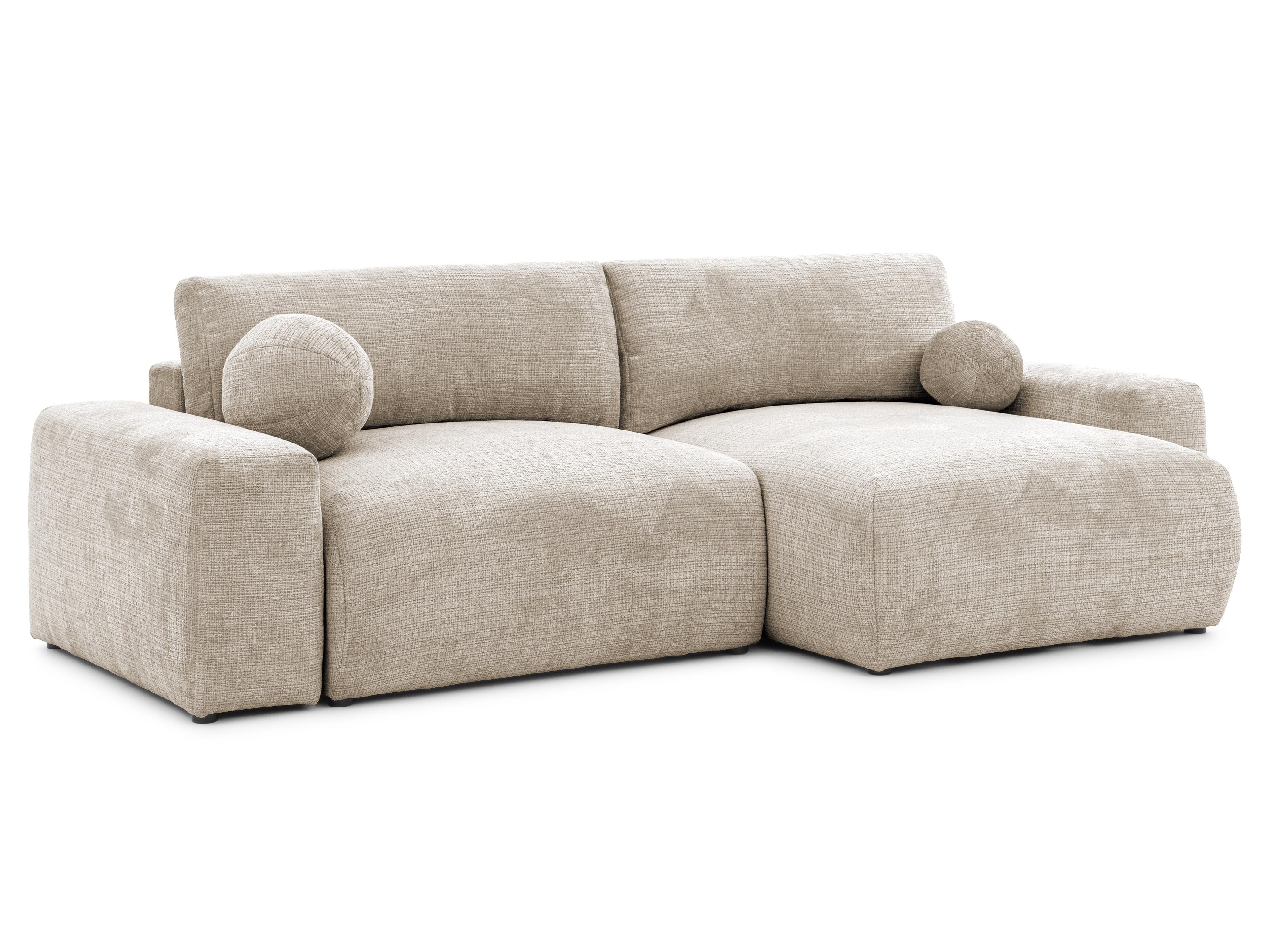 ECKSOFA Puffy mit Schlaffunktion und Bettkasten - besonders weich und puffig aus Dunkelbeige Chenille-Stoff - Ottomane rechts - Beige/Schwarz, Holz/Kunststoff (266/138cm) - S-Style Möbel