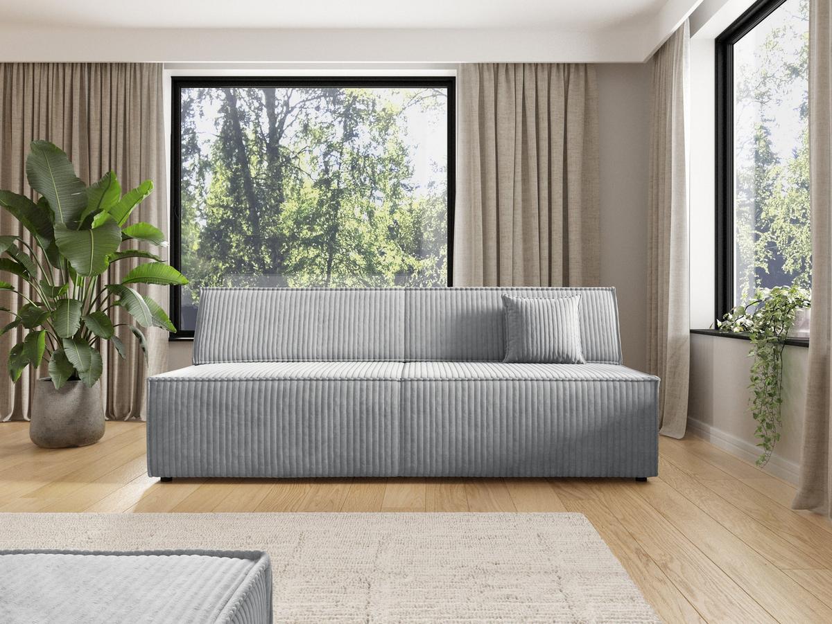 BETTSOFA TESSO Grau Kordstoff mit Schlaffunktion - Weiß, Holz (202/74/94cm) - MASSENO