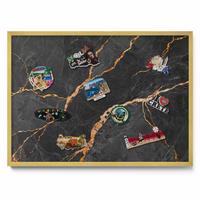 MAGNETTAFEL 70x50 cm Goldener Rahmen Verzierte Dunkle Marmoroptik - Brombeere, Metall (70/50/0.4cm) - TULUP