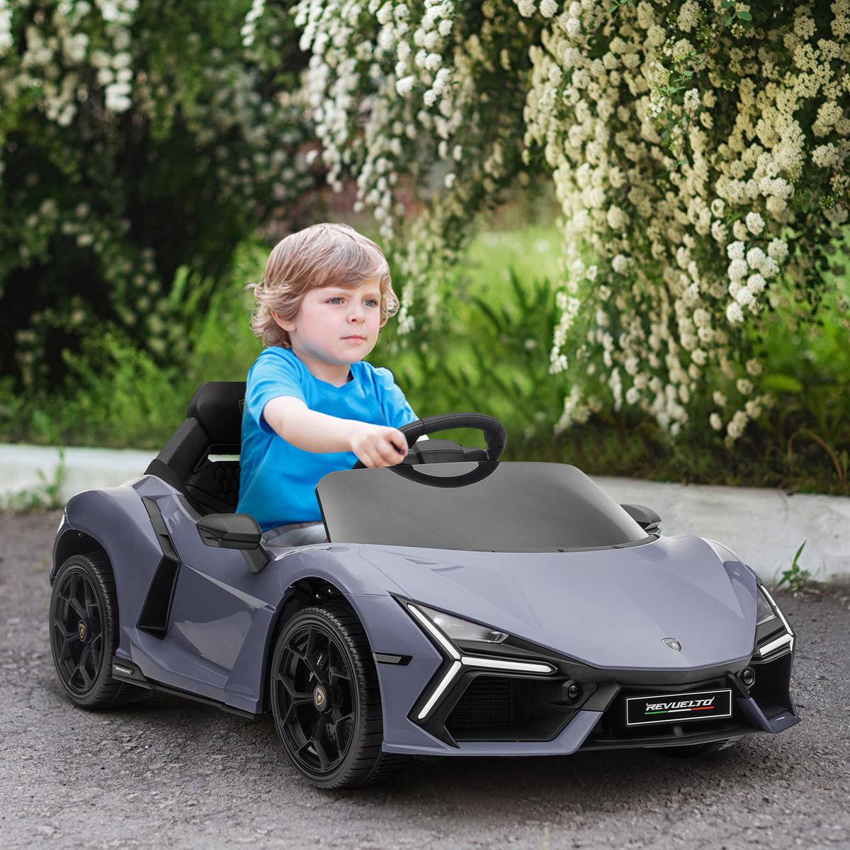 KINDER Elektroauto 12 V Kinderauto mit 2,4G Fernbedienung, Musik, Stoßdämpfer - Grau, Metall (105/60/40cm) - AIYAPLAY