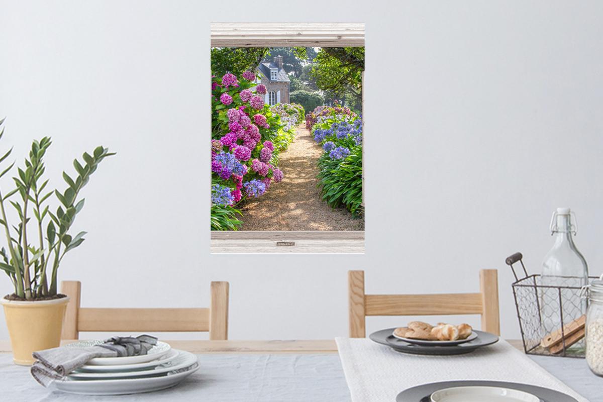 WANDTATTOO Hortensie - Durchsichtig - Blumen - Sommer - Lila - Weg Wandbild 40x60 cm - Lila, Kunststoff (40/60/0.1cm) - MuchoWow