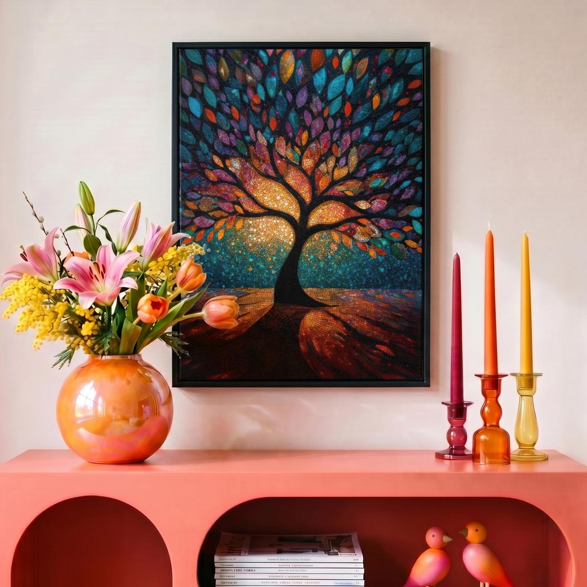 LEINWAND Bilder mit Rahmen - Mosaik - Bunt - Baum - Äste - 30x40 - Multicolor, Textil (30/40cm) - MuchoWow