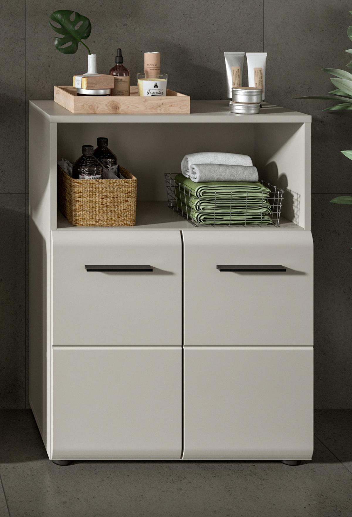 BADKOMMODE Kaschmir 60 x 80 cm, Badezimmer Kommode 2-türig - Kaschmir/Schwarz, Holzwerkstoff/Kunststoff (60/80/30cm) - Inn.Furn