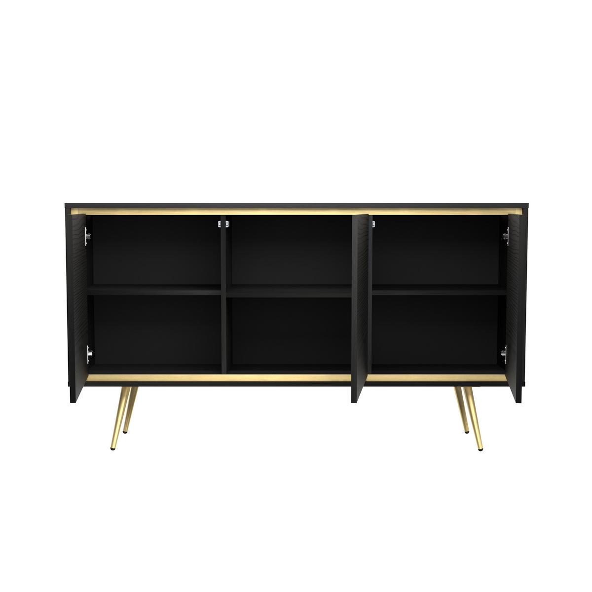 KOMMODE Lori mit 3 Türen, Push-to-open-Öffnung, schwarz - Schwarz, Holzwerkstoff/Metall (150/80/40cm) - Beautysofa