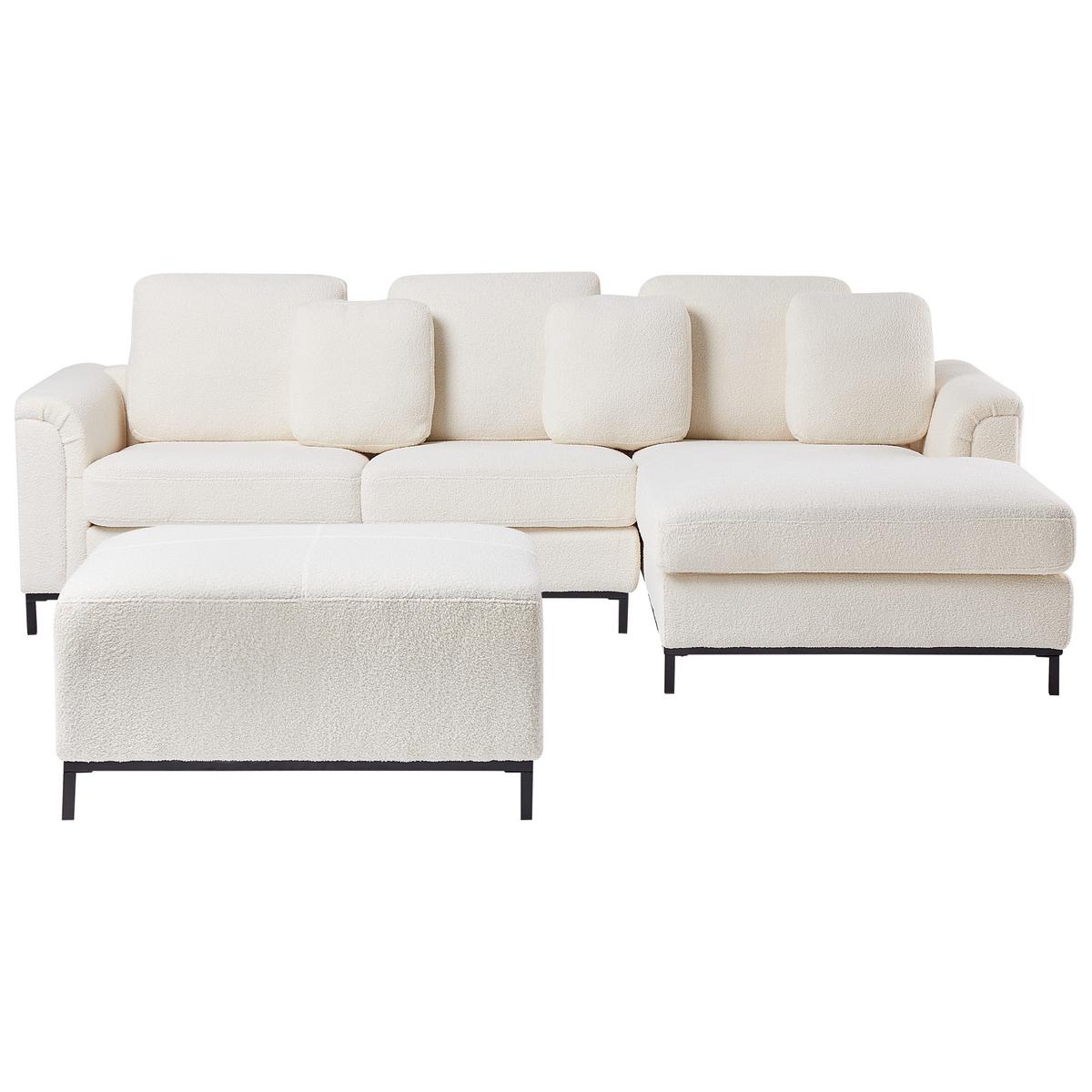 ECKFSOFA 5-Sitzer Bouclé Weiß mit Ottomane linksseitig Oslo - Schwarz/Weiß, Textil (270/151cm) - Beliani