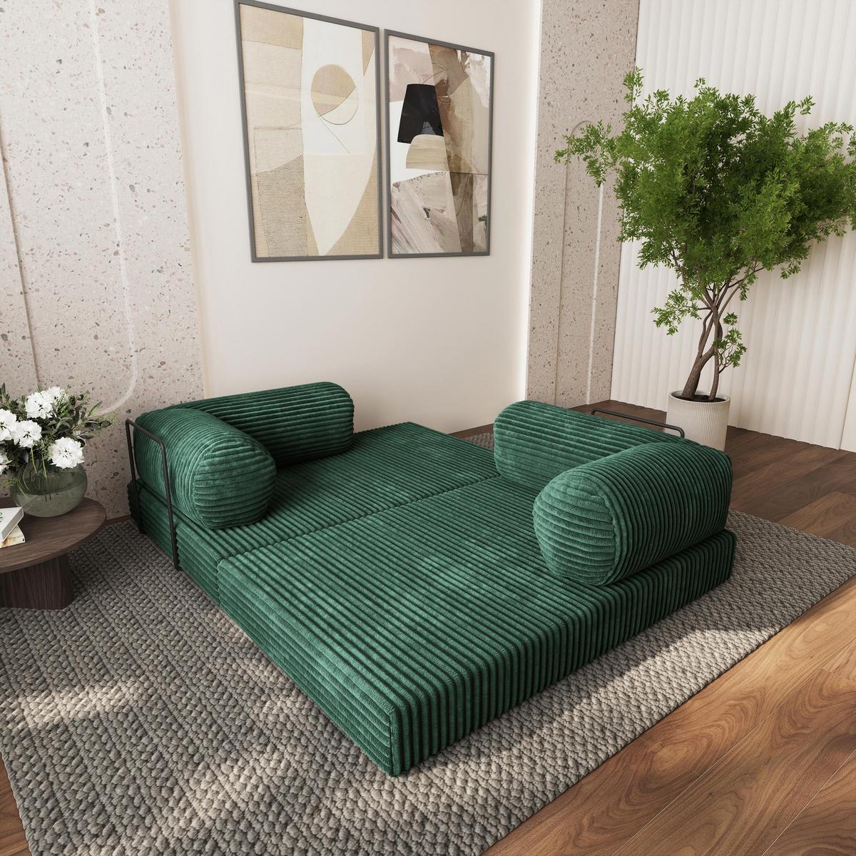 ECKSOFA ETERA modulares Boneless Sofa mit Schlaffunktion Grün Cordstoff - Grün, Textil (270/160cm) - MASSENO