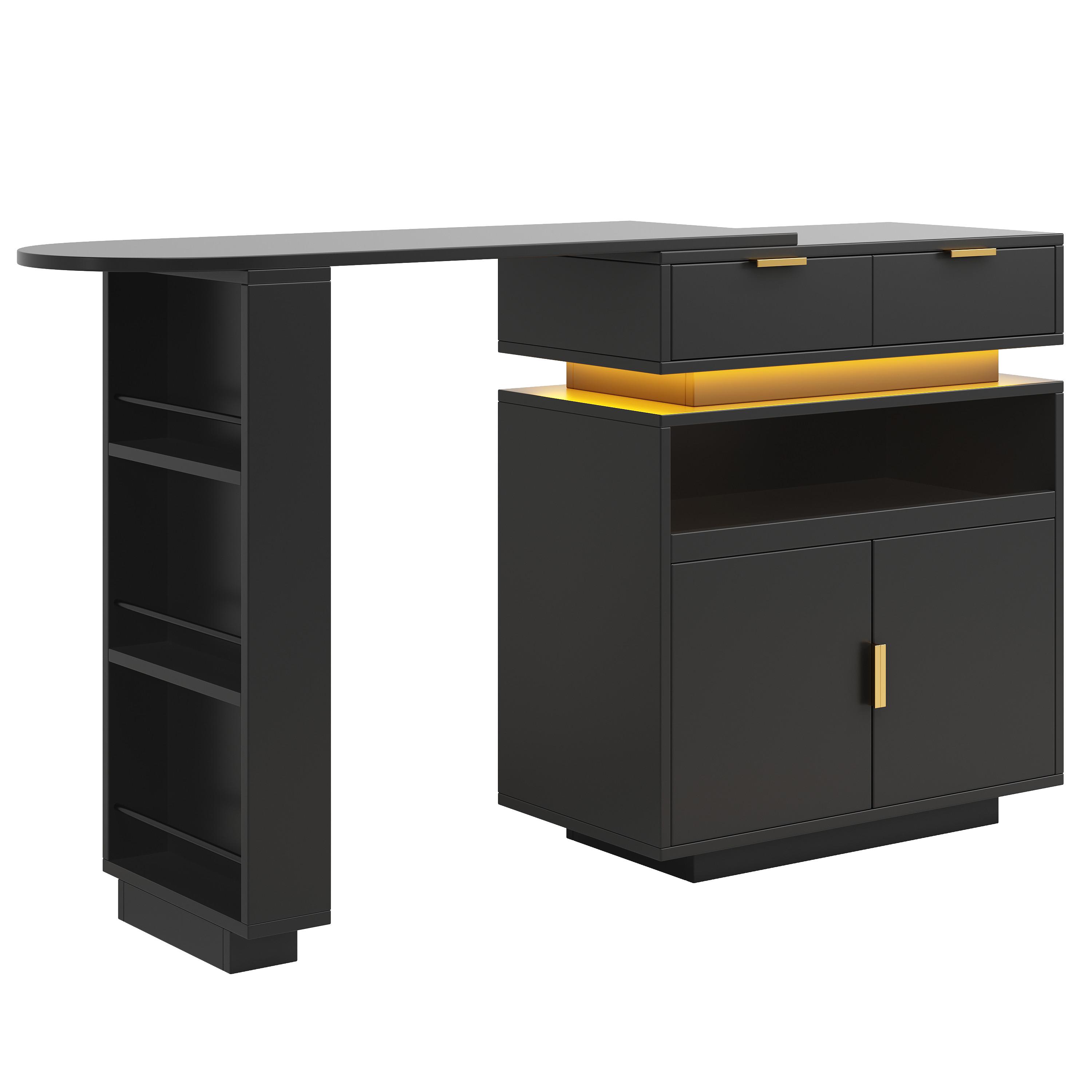 BARTISCH mit küchenbuffet in schwarz, 360° drehbar & led-beleuchtung - Schwarz, Holzwerkstoff (40/183/90cm) - Urban Meuble