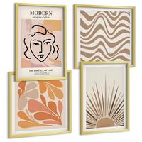 BILDER SET 4er Set - 50x50 cm & 40x60 cm Goldrahmen - Sonnen-Boho-Pastelltönen - Goldfarben, Kunststoff (50/50cm) - TULUP