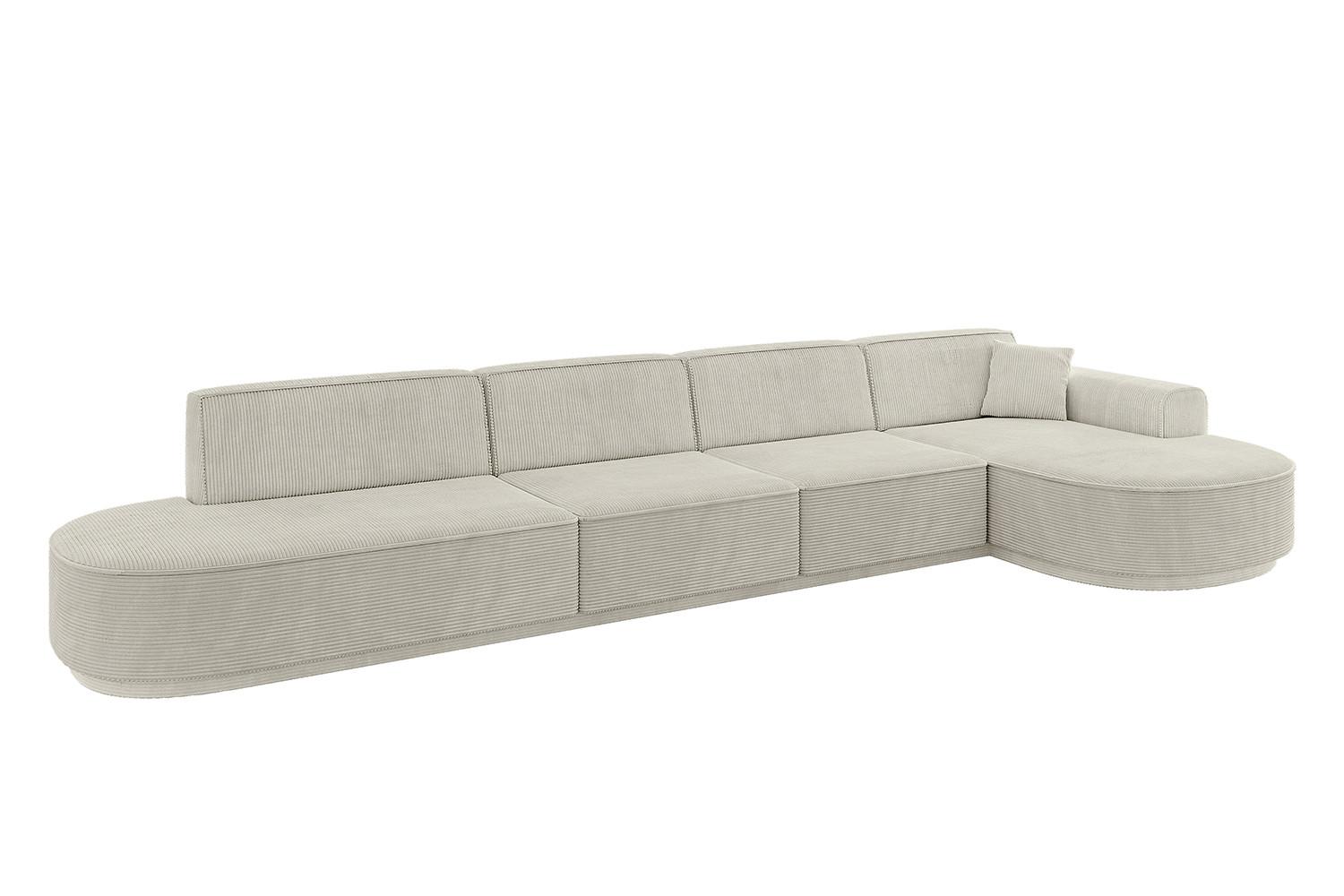 ECKSOFA Ottomane Rechts MARI-L3-v3 - 413x171x83 cm Creme Cord - Hellgrau/Creme, Holzwerkstoff/Kunststoff (171/413cm) - ALTDECOR