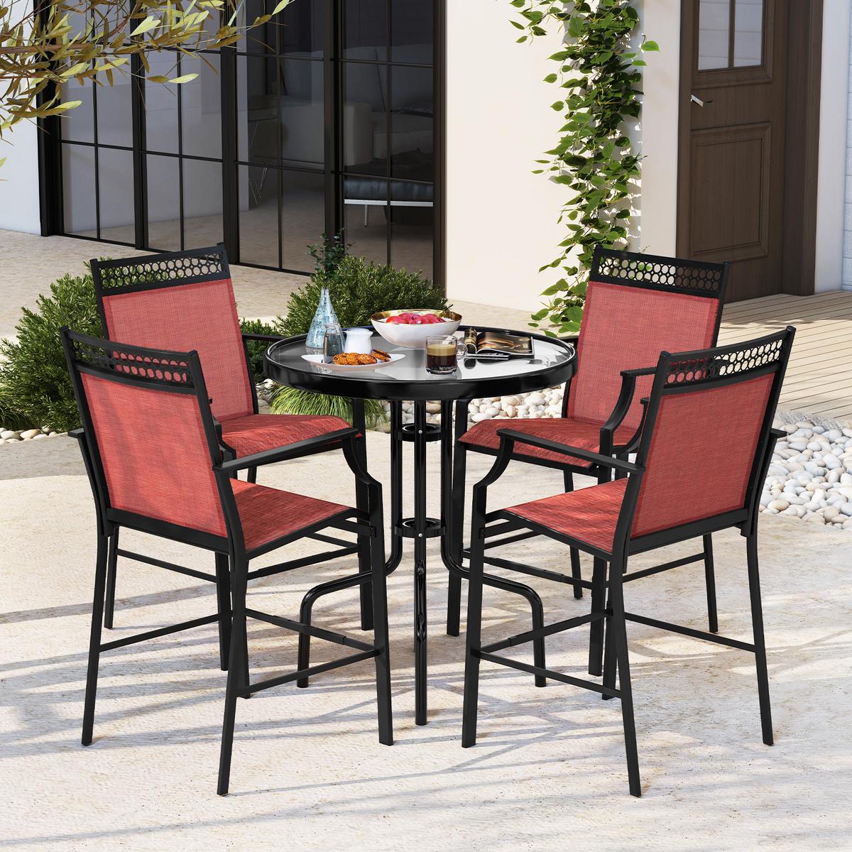 GARTENSTÜHLE Rot(2er-Set) - Rot, Metall (66/114/62cm) - COSTWAY