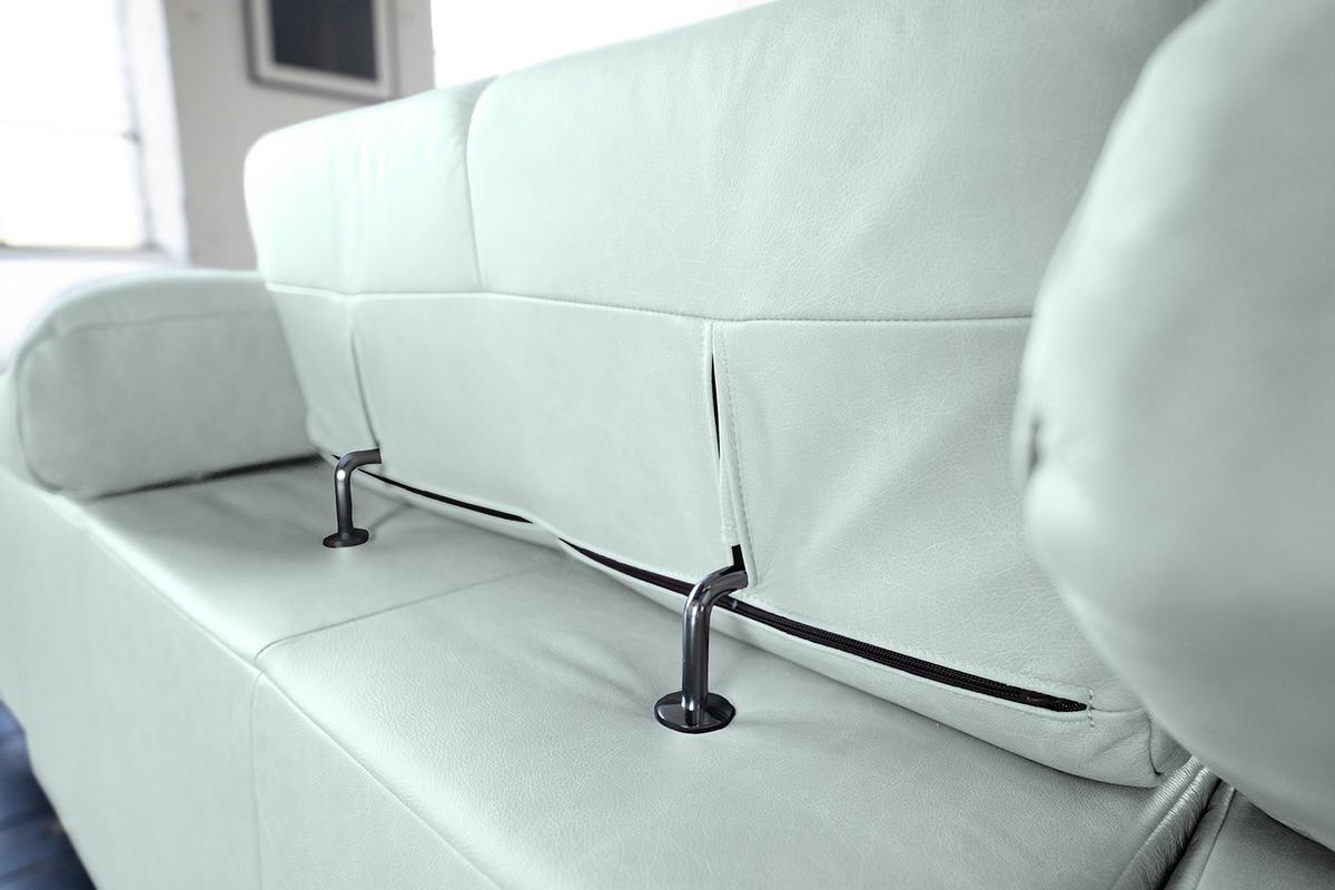 ECKSOFA NELSON Hellblau Leder - Schwarz/Hellblau, Leder/Metall (321/216cm) - KAWOLA