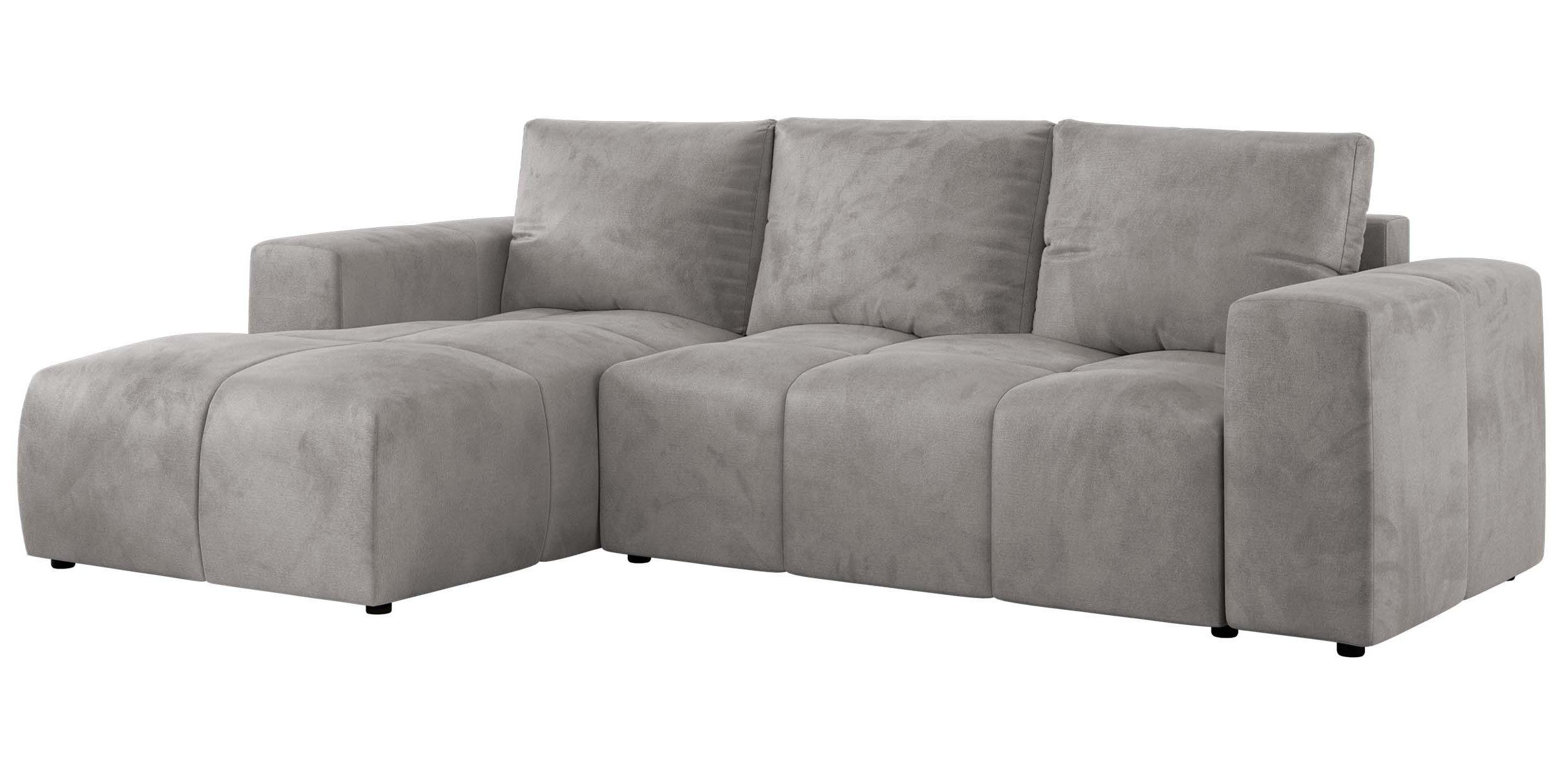 ECKSOFA MONIVA Hellgrau Velvet - Links - Hellgrau/Schwarz, Textil (164/266cm) - MKS