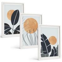 BILDER SET 3er Set - 40x60 cm Weißer Rahmen - Pflanzenmuster große Sonnen minimalistisch - Weiß, Kunststoff (40/60cm) - TULUP