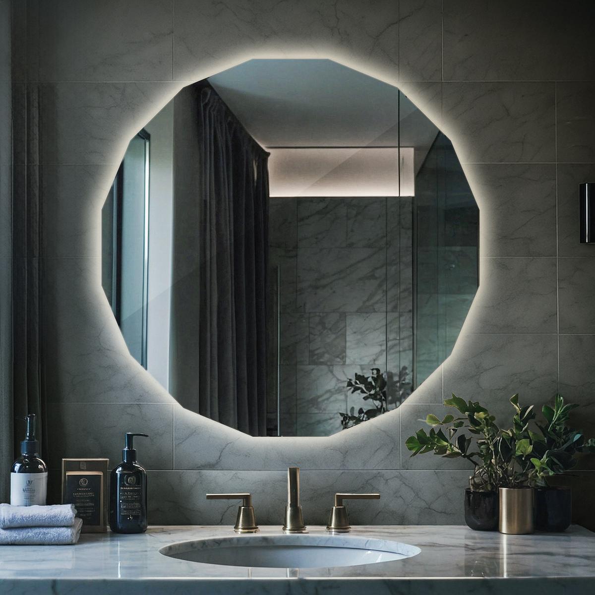 LED-SPIEGEL 80 cm x 80 cm Asymmetrische Form Neutralweiß 4000 K - Silberfarben, Glas (80/80/0.4cm) - Wallfluent
