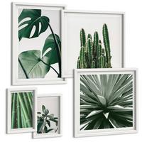 BILDER SET 5er Set - 50x50 cm & 20x30 cm & 40x60 cm Weißer Rahmen - Bambusblätter - Weiß, Kunststoff (40/60cm) - TULUP