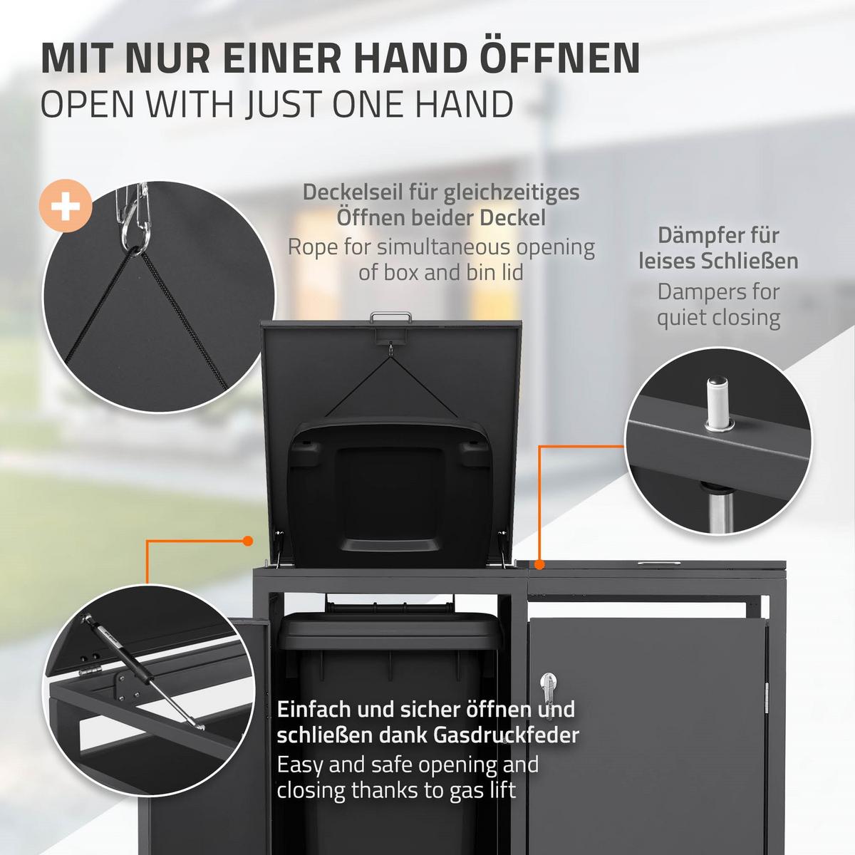 MÜLLTONNENBOX 4er Anthrazit - Anthrazit, Metall (264/120/80cm) - ML-DESIGN