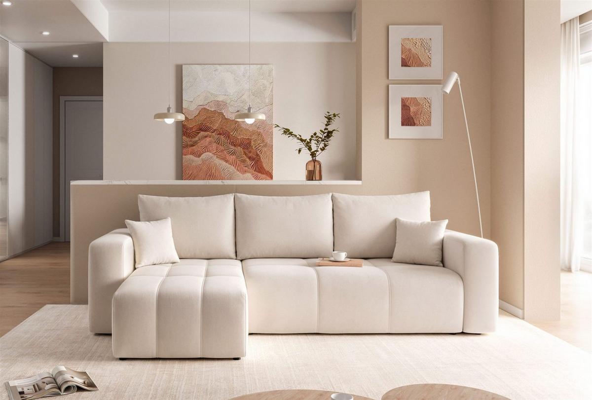 ECKSOFA Leros Mit Schlaffunktion - Creme, Holzwerkstoff/Textil (248/145cm) - Fun Möbel
