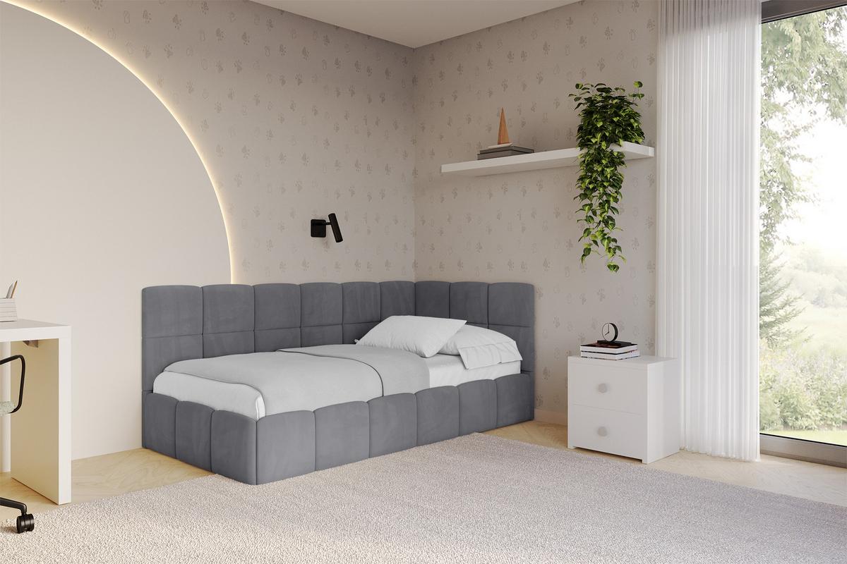 EINZELBETT Jugendbett mit Bettkasten Links, ohne Matratze - LIVY 100x200 Dunkelgrau - Dunkelgrau, Holzwerkstoff/Textil (100/200cm) - ALTDECOR