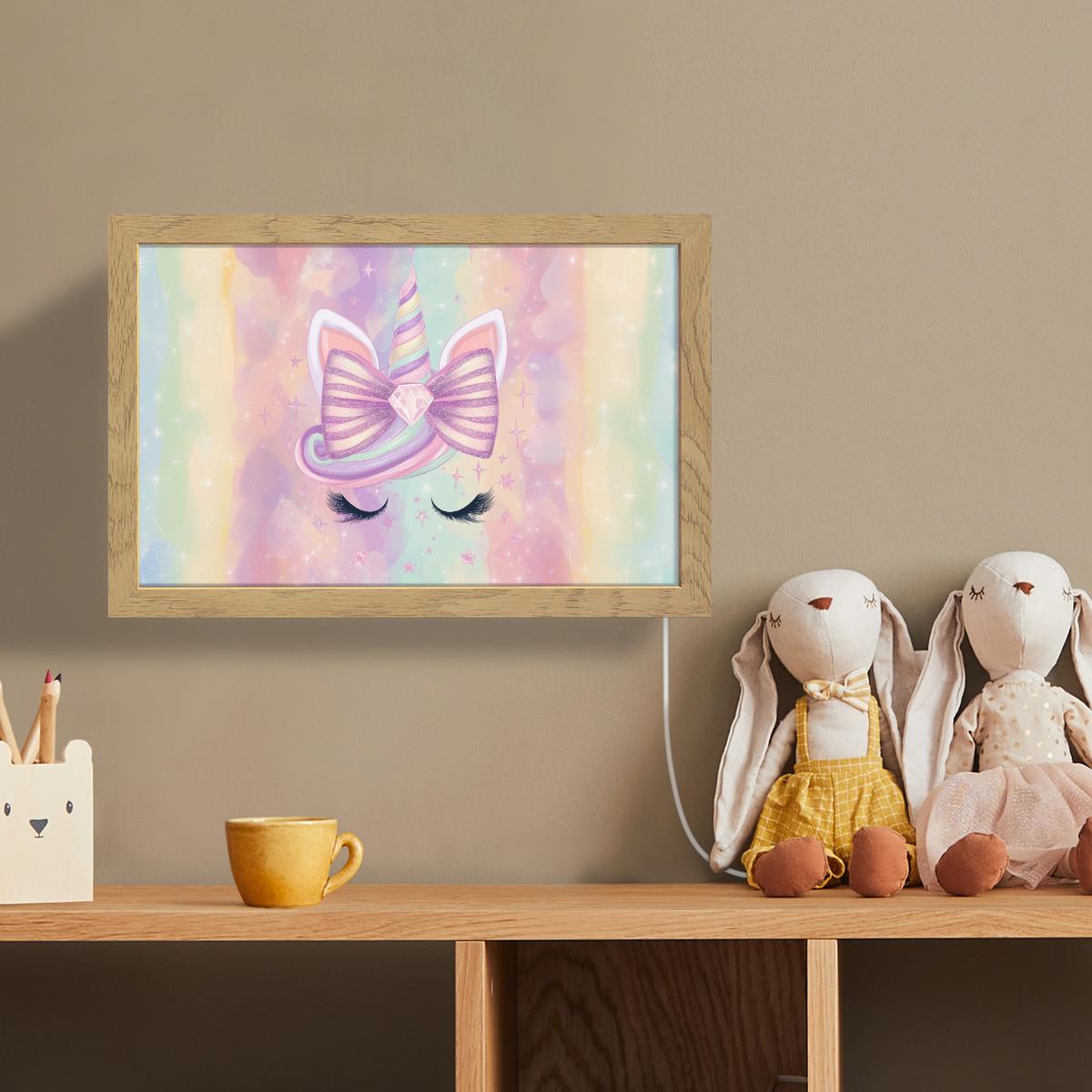 WANDLEUCHTE Einhorn - Glitzer - Regenbogen - Pastell 30x20 cm - Hellrosa, Holzwerkstoff (30/20/8cm) - OnlyWow