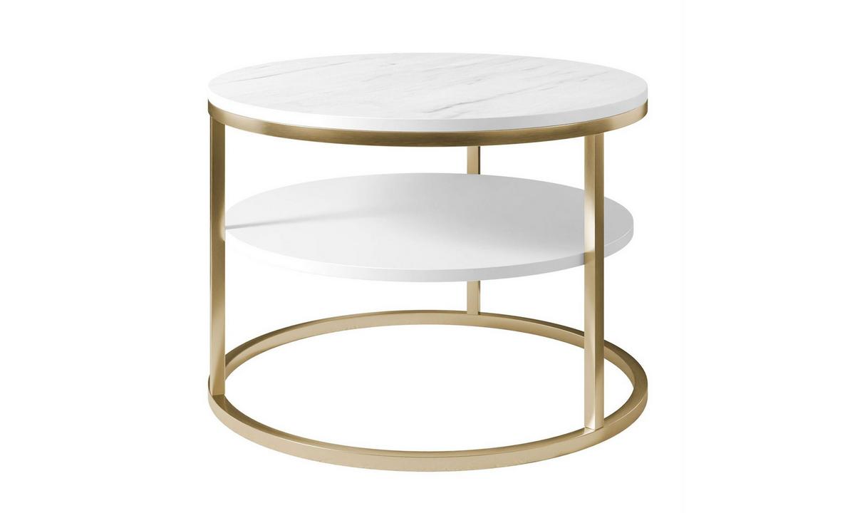 COUCHTISCH CIRI SLIM MAT Ø60/41 cm gebürstetes Gold / Marmor levanto - Goldfarben/Weiß, Holzwerkstoff/Metall (60/60/41cm) - Lookway