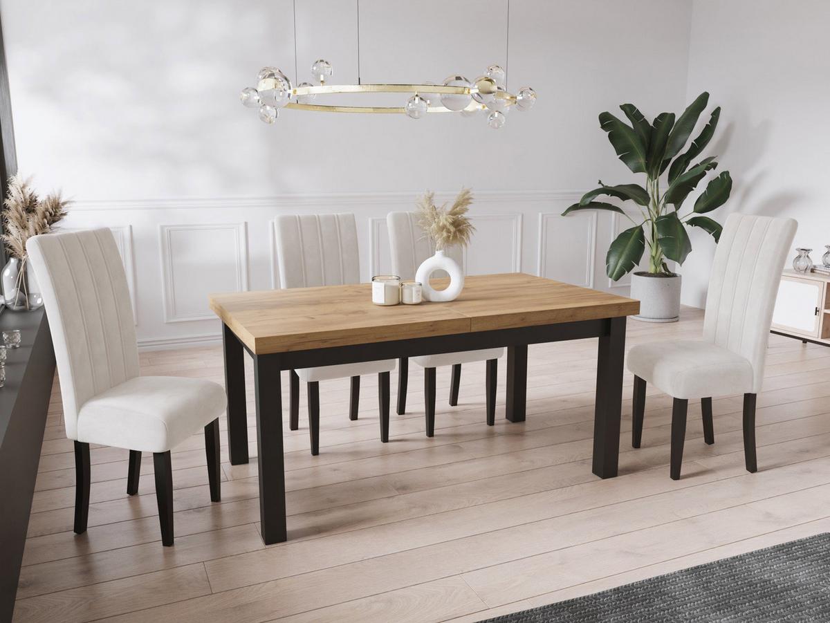 ESSTISCH Gemini rechteckig ausziehbar, Wotan Eiche 120-160/80/78 cm - Eiche Wotan/Schwarz, Holz/Holzwerkstoff (80/160/78cm) - WFL GROUP