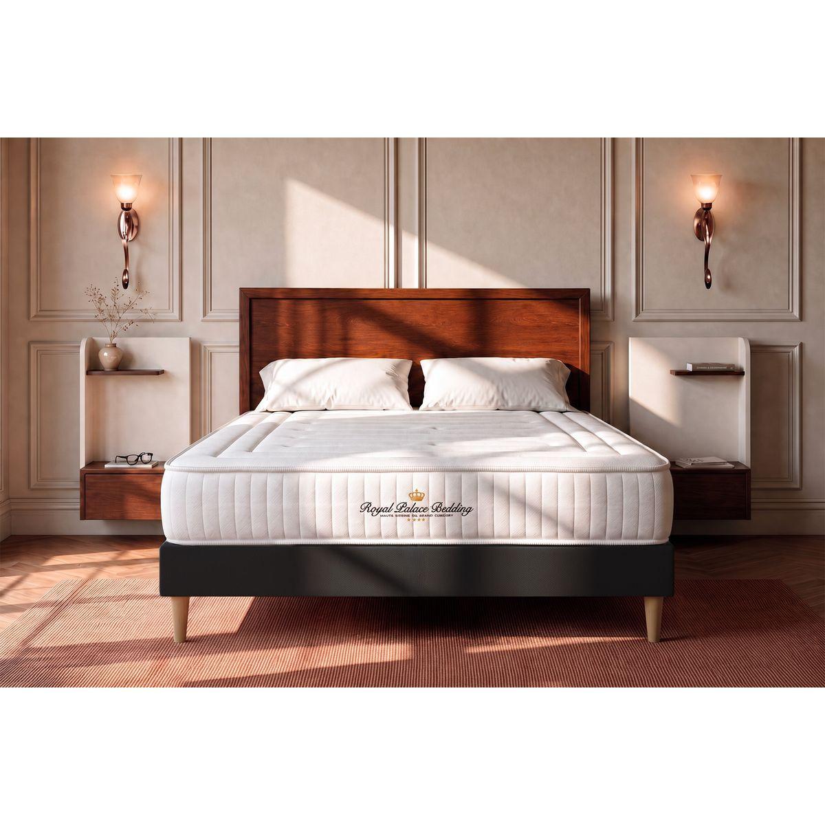 BETT Lancaster Taschenfederkern und Memory-Schaum 160 x 200 cm h3 - Kit Bettgestell Schwarz - Beige/Schwarz, Karton/Holz (160/200cm) - ROYAL PALACE BEDDING