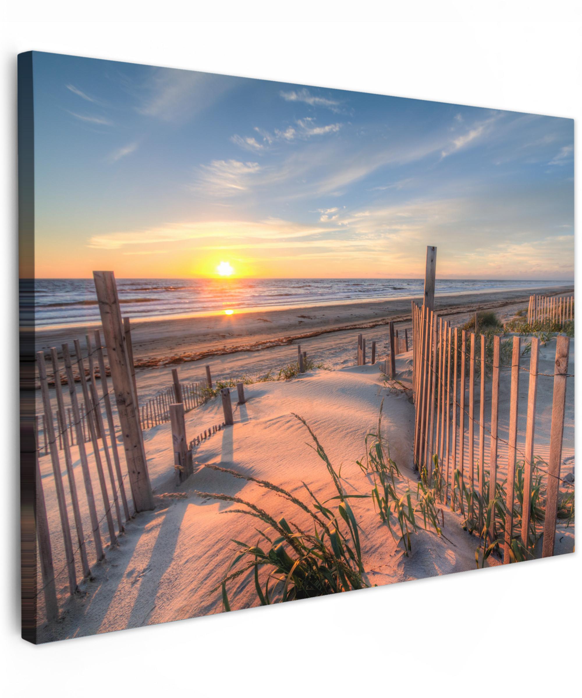 LEINWANDBILD Strand - Meer - Düne - Sonnenuntergang - Landschaft Wandbilder 80x60 cm - Beige, Textil (80/60cm) - MuchoWow