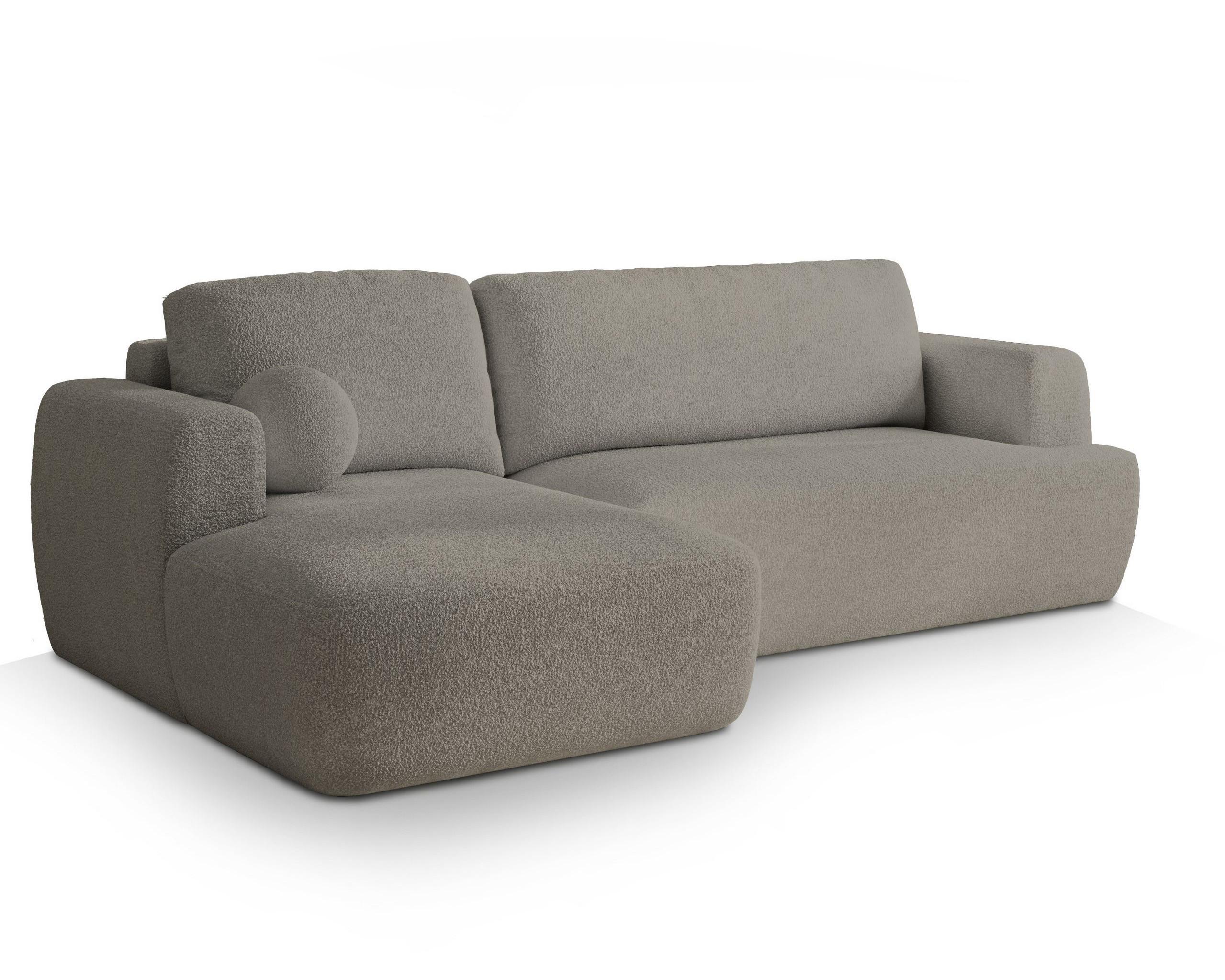 ECKSOFA SENTI N L-S Hellgrau Boucle-Stoff mit Schlaffunktion - Hellgrau/Schwarz, Holz/Kunststoff (246/148cm) - MASSENO